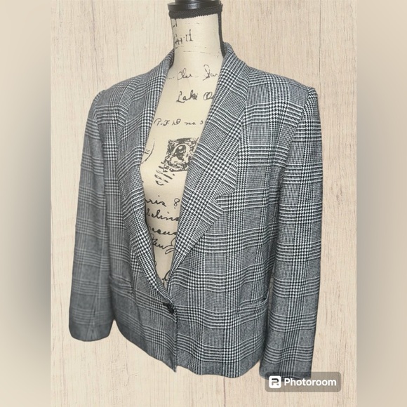 Vintage Classic E.H. Woods houndstooth plaid wool blazer sz 14 - Picture 7 of 12